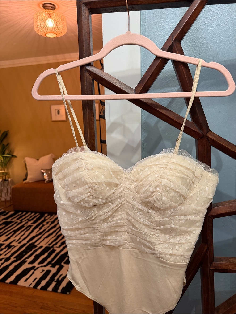 Forever 21 lace & cream polka dot corset top